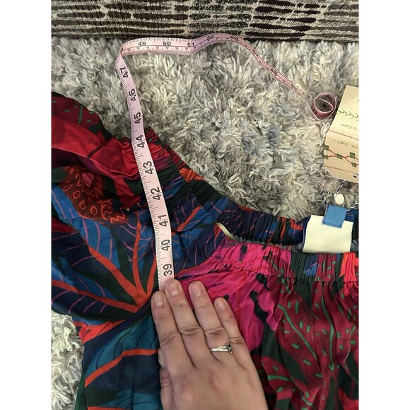 Farm Rio Off Shoulder Dress Coverup Anthropologie Tropical Leaf Tiered Siz M NEW - Picture 9 of 10